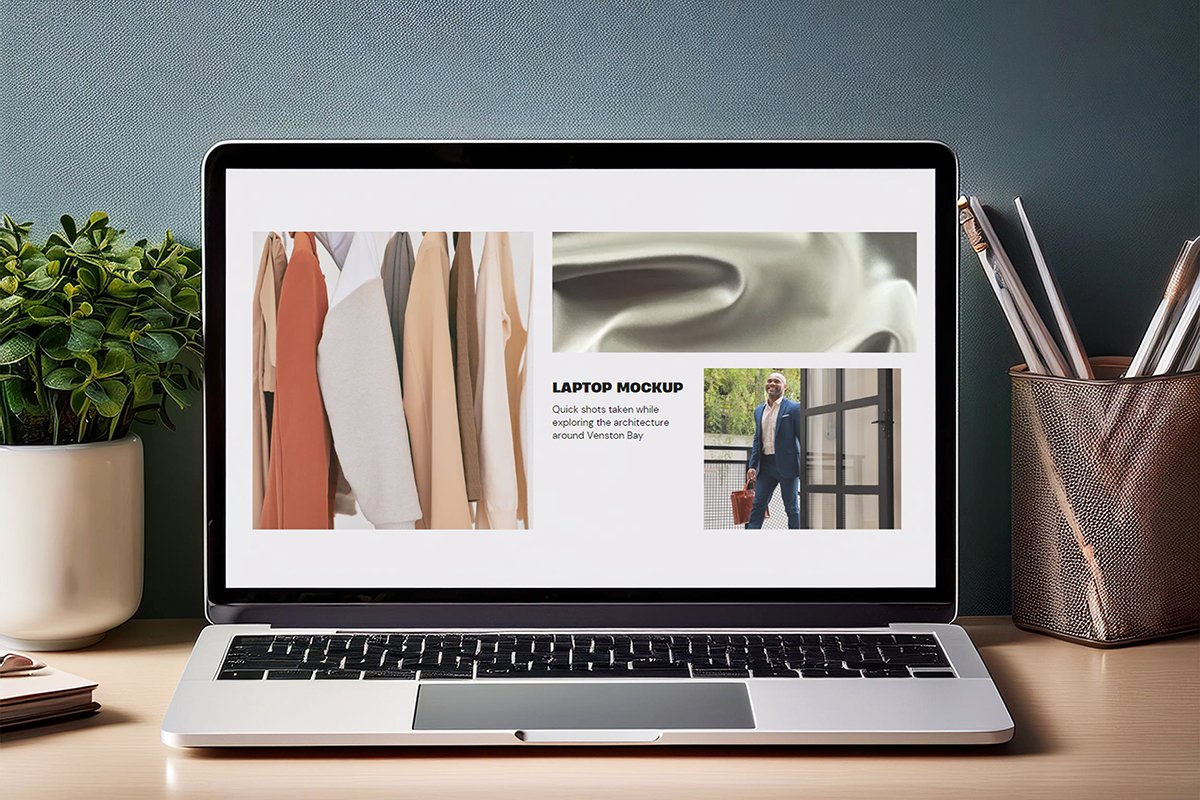 Free Front View Laptop Mockup with Office Vibe 1