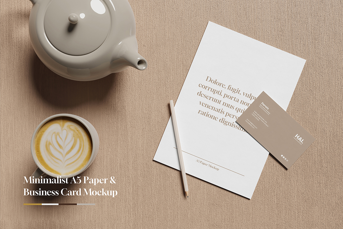 Minimalist A5 Paper and Business Card Mockup
