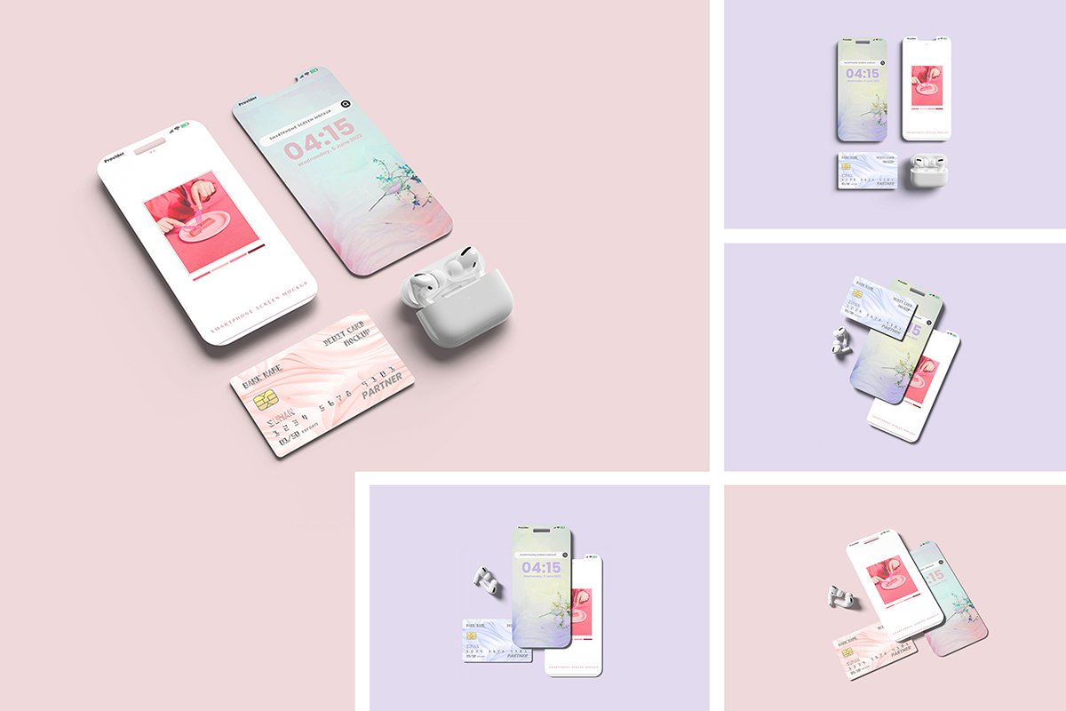 Smartphone Screen and Debit Card Mockup