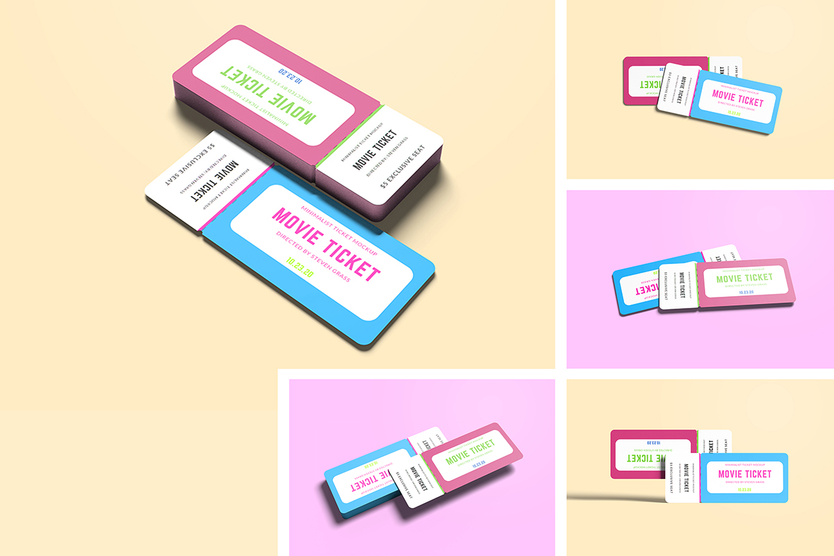 Colorful Movie Ticket Mockup