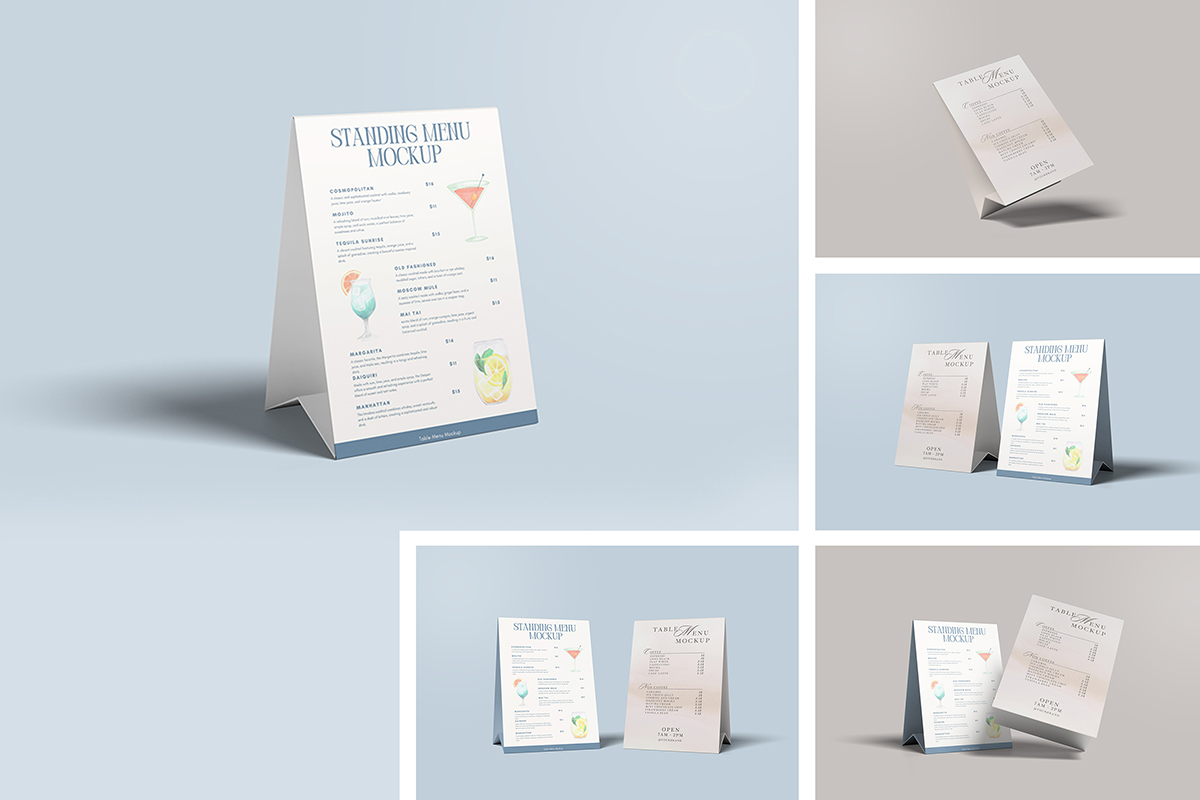Minimalist Standing Fold Table Menu Mockup