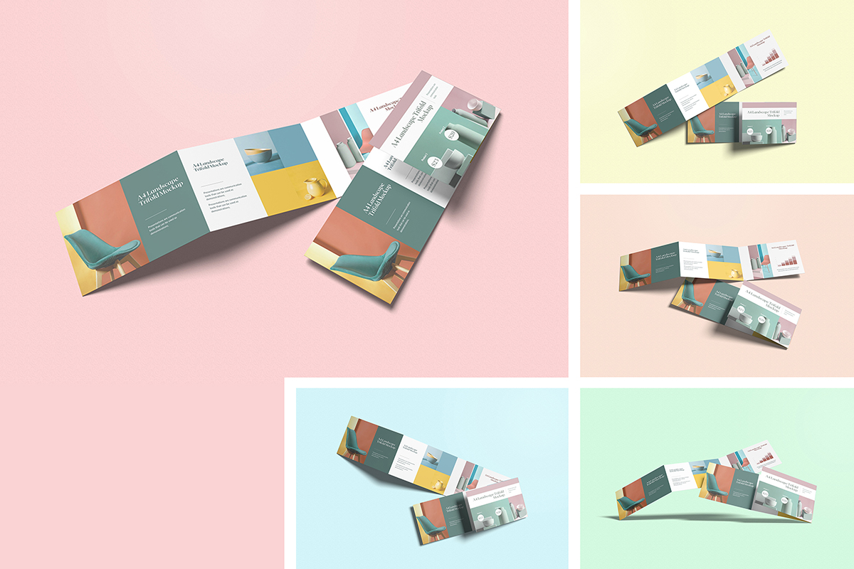 Colorful A4 Landscape Trifold Mockup