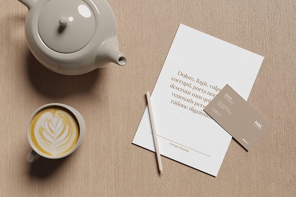 Minimalist A5 Paper and Business Card Mockup