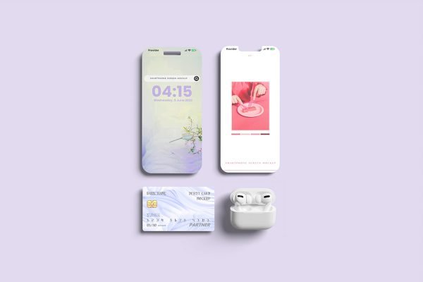 Smartphone Screen and Debit Card Mockup