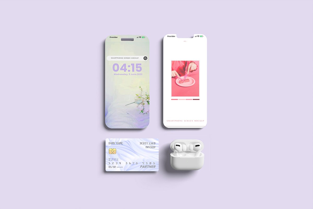 Smartphone Screen and Debit Card Mockup