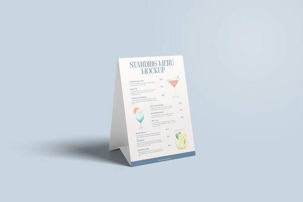 Minimalist Standing Fold Table Menu Mockup
