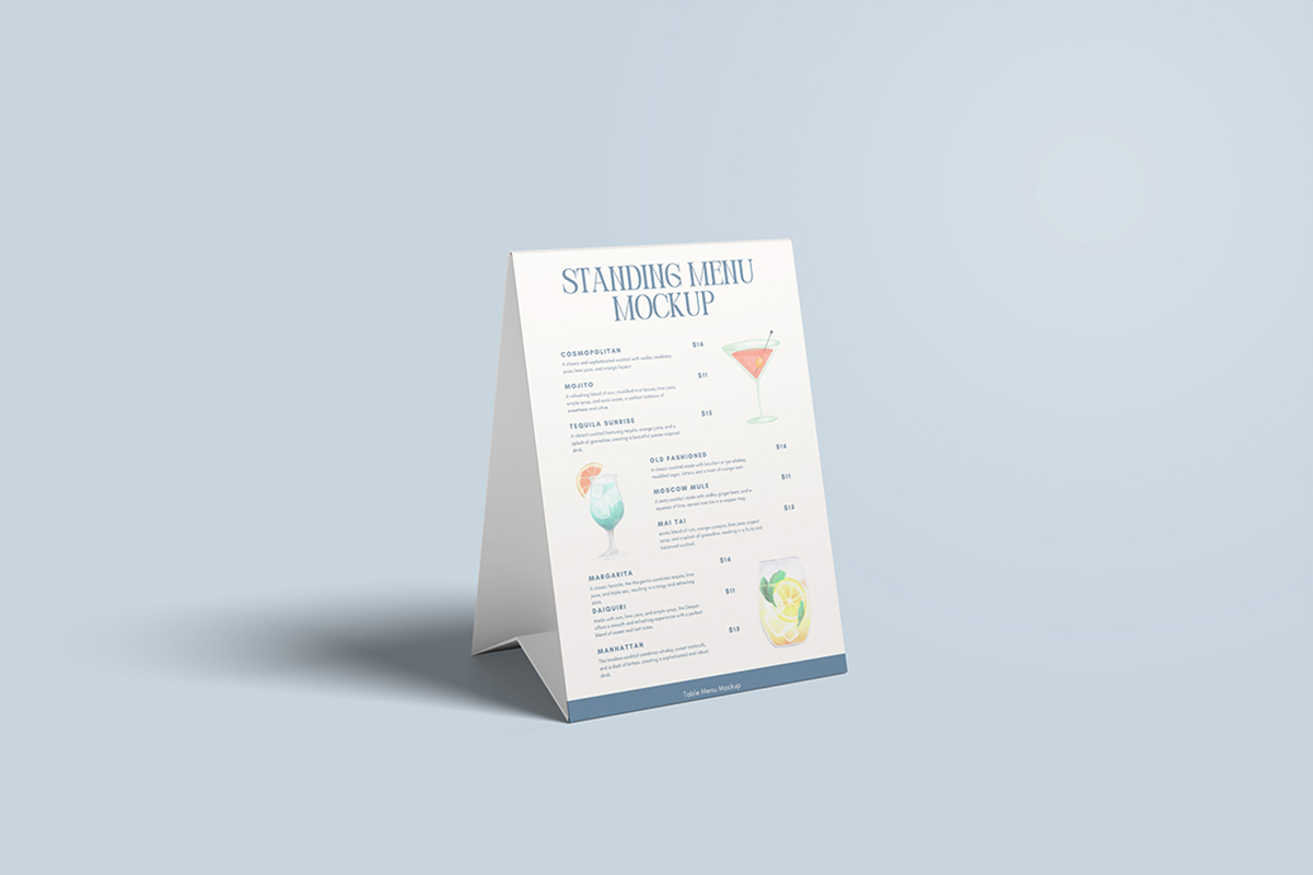 Minimalist Standing Fold Table Menu Mockup