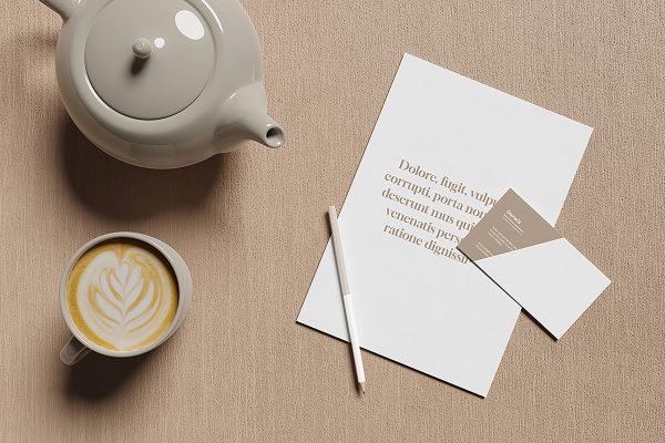 Minimalist A5 Paper and Business Card Mockup