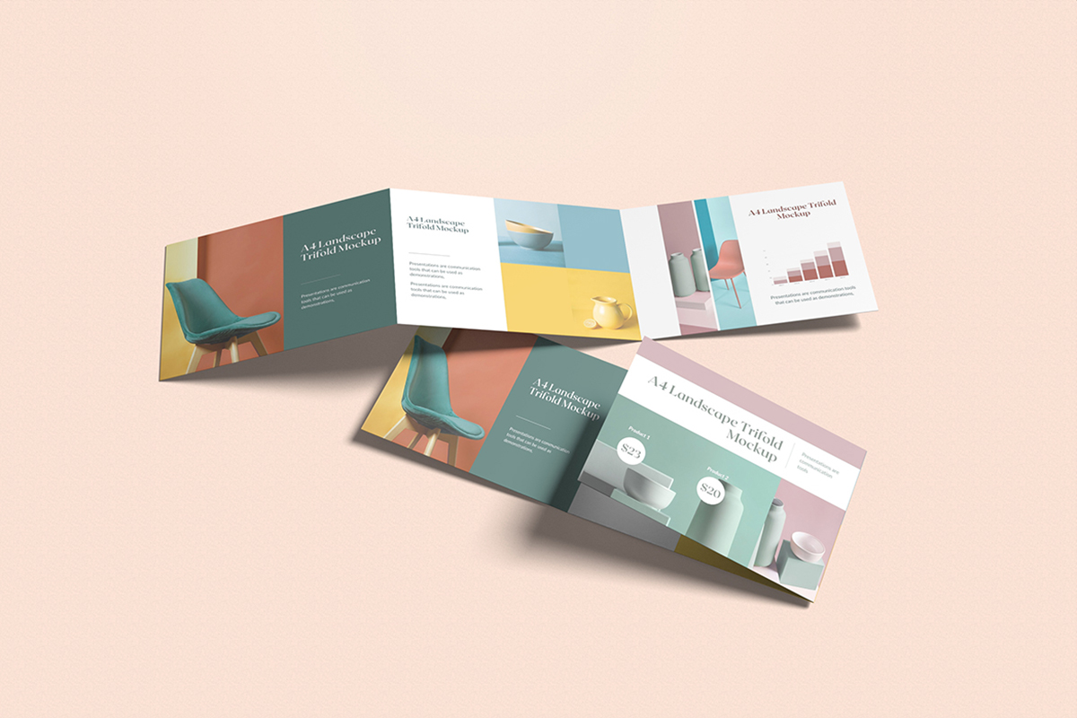 Colorful A4 Landscape Trifold Mockup
