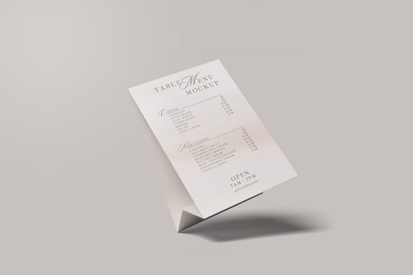 Minimalist Standing Fold Table Menu Mockup