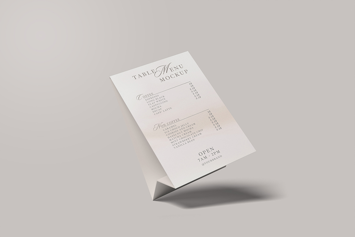 Minimalist Standing Fold Table Menu Mockup
