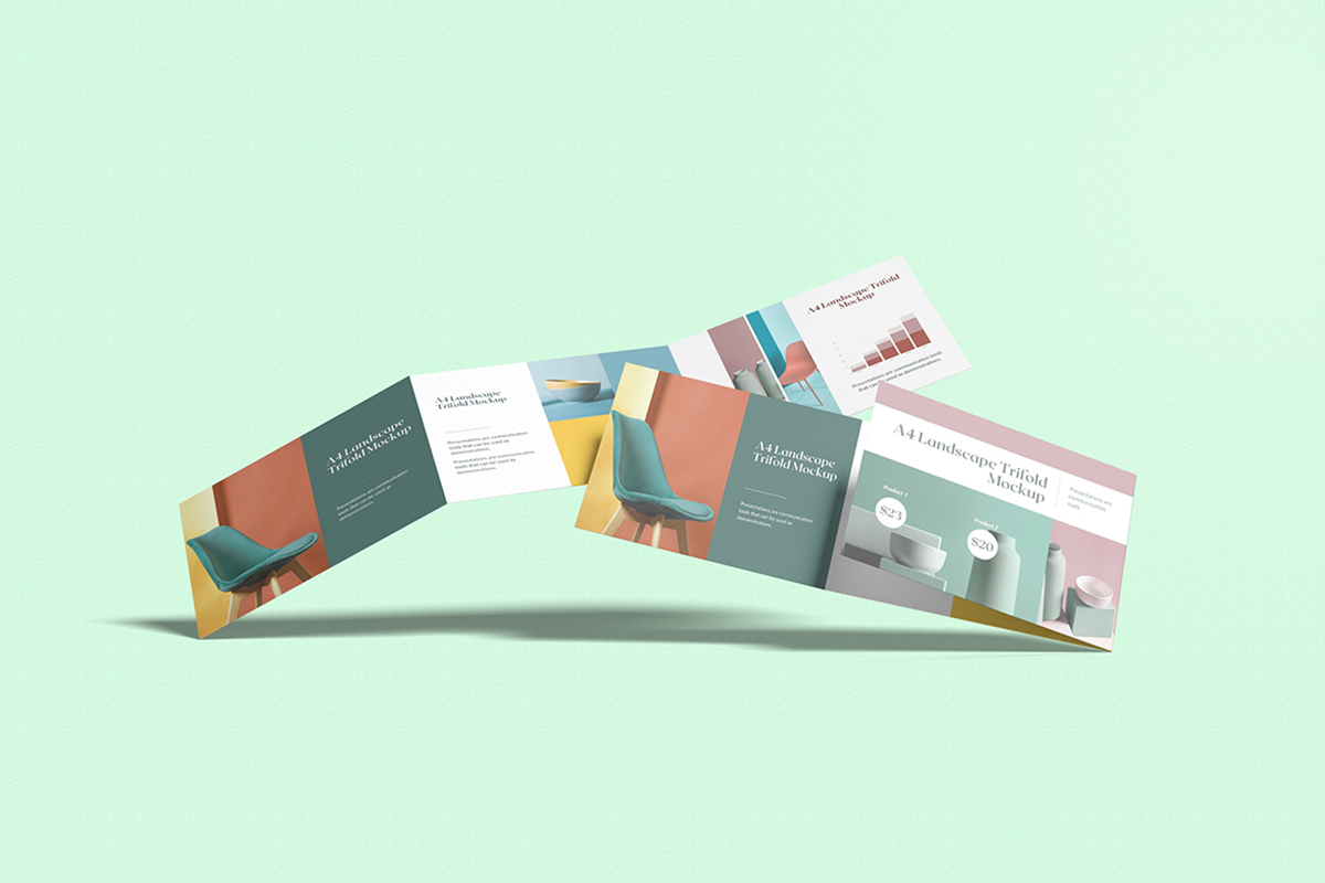 Colorful A4 Landscape Trifold Mockup