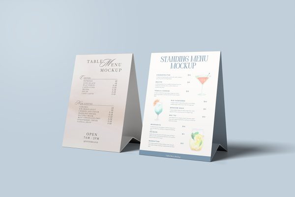 Minimalist Standing Fold Table Menu Mockup
