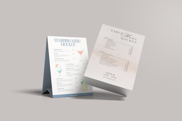 Minimalist Standing Fold Table Menu Mockup