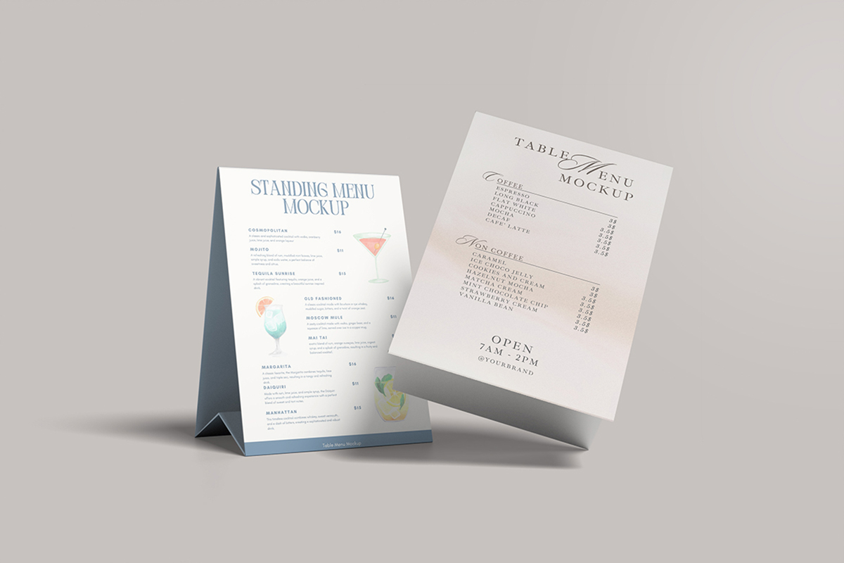 Minimalist Standing Fold Table Menu Mockup