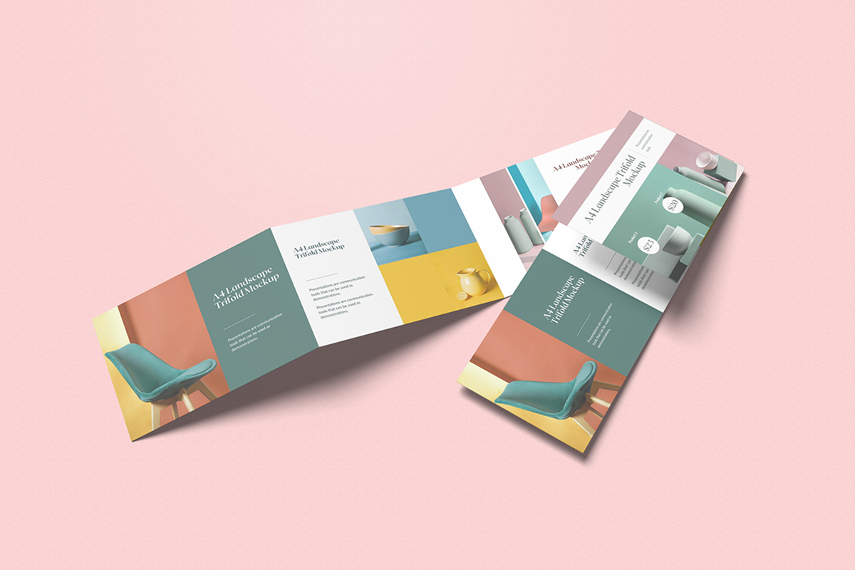 Colorful A4 Landscape Trifold Mockup
