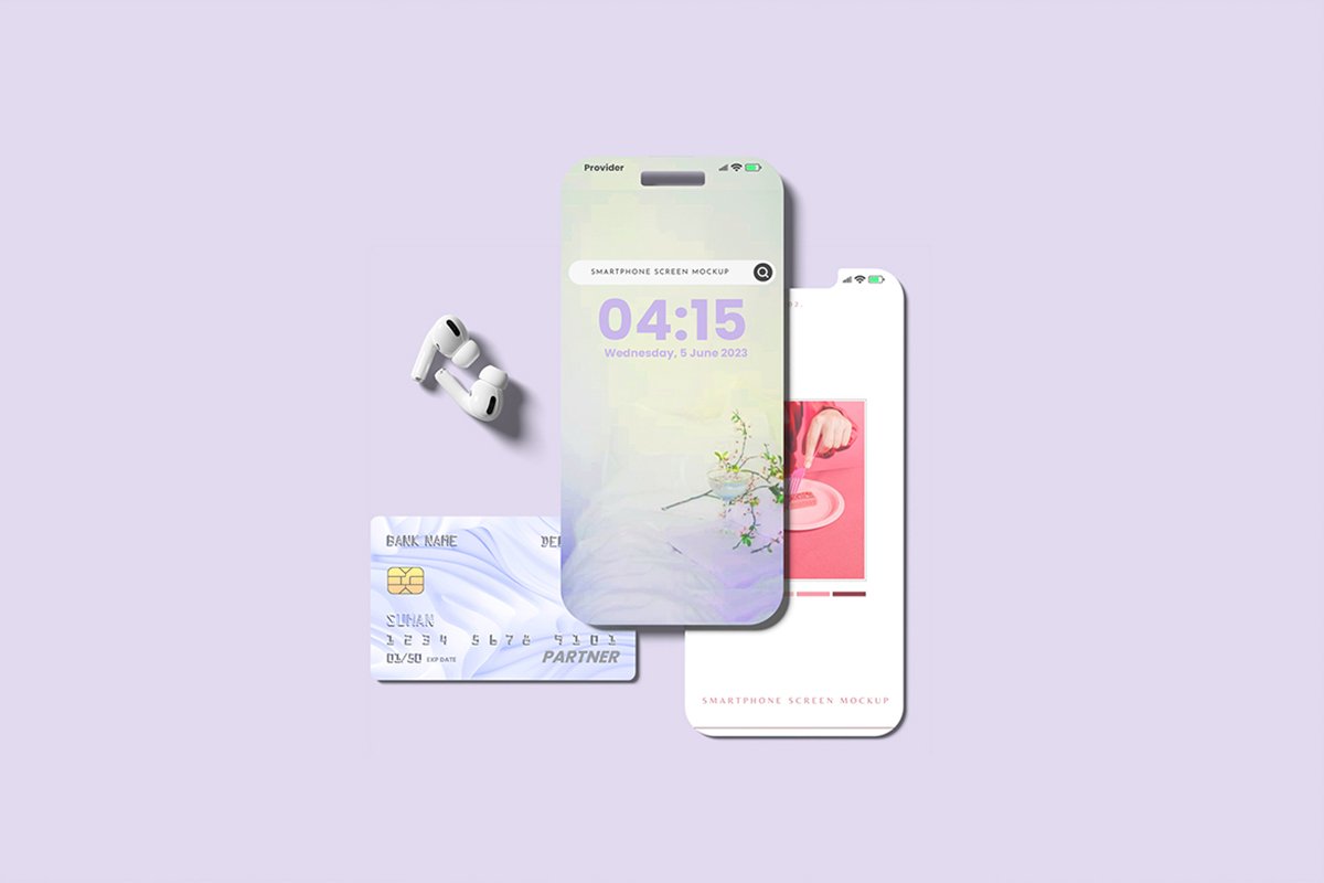 Smartphone Screen and Debit Card Mockup