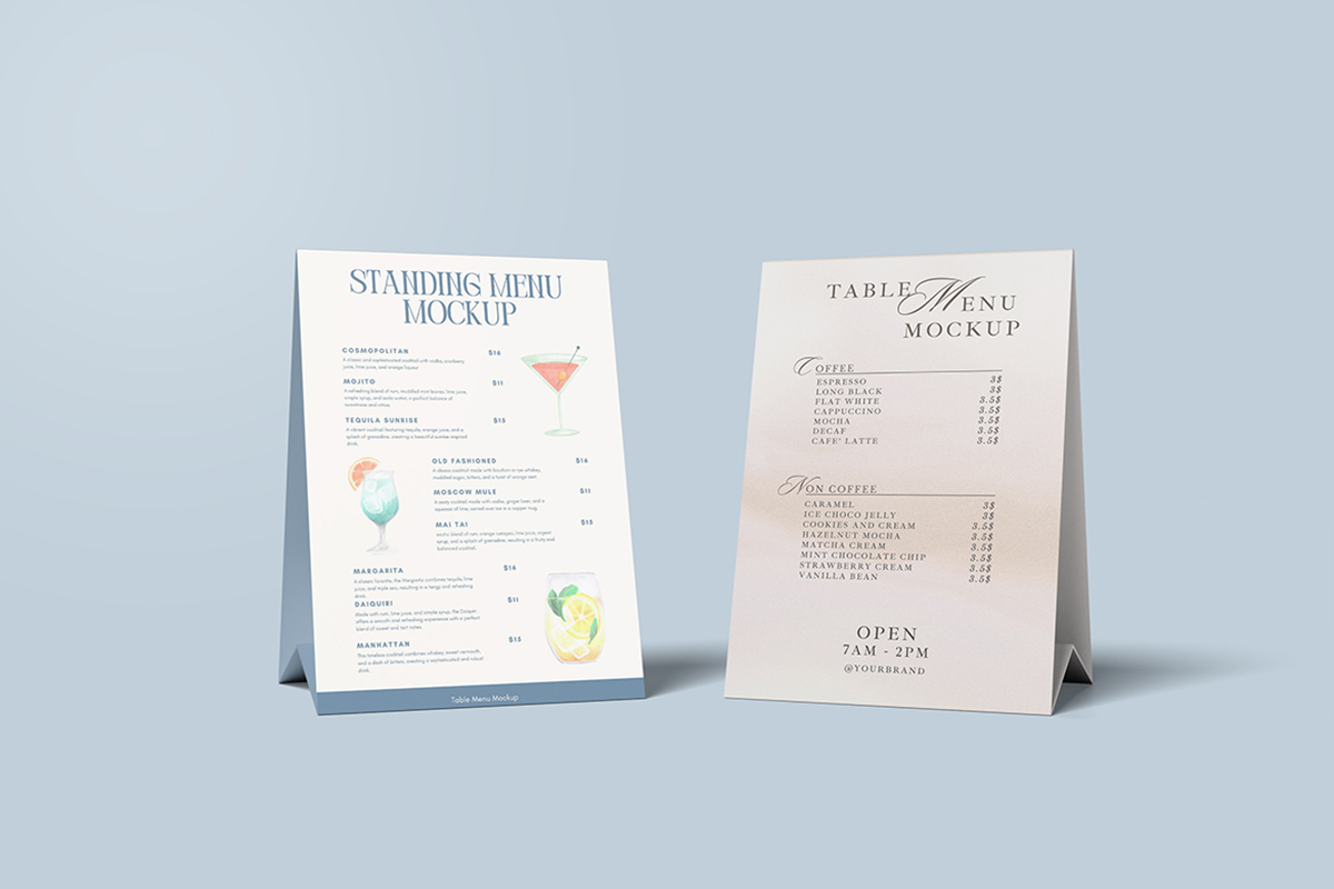 Minimalist Standing Fold Table Menu Mockup