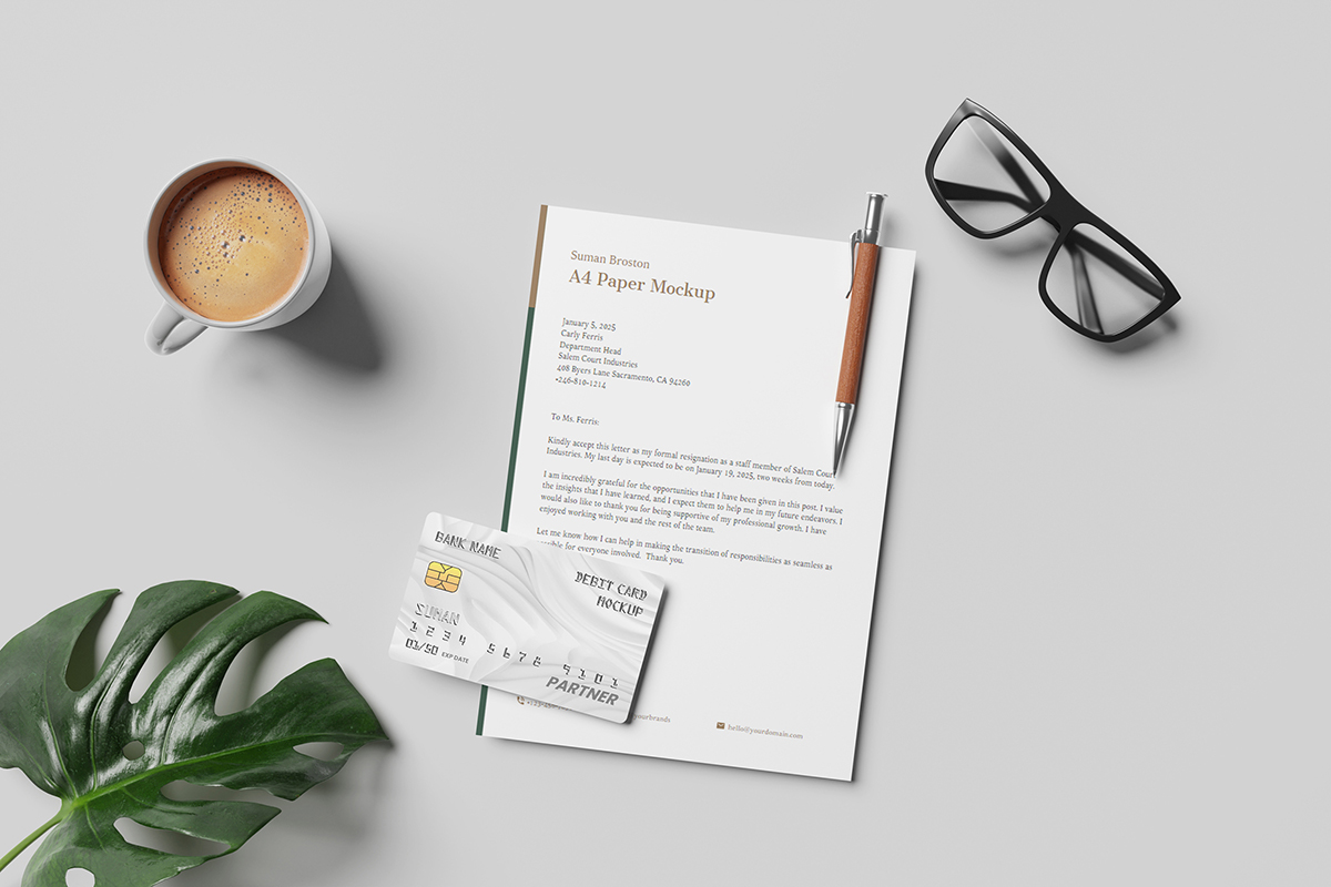 Debit Card and Letterhead Mockup