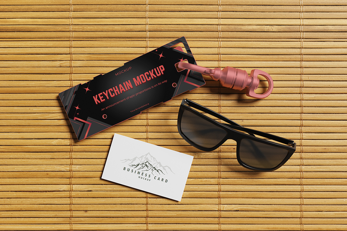 Keychain and Business Card Mockup