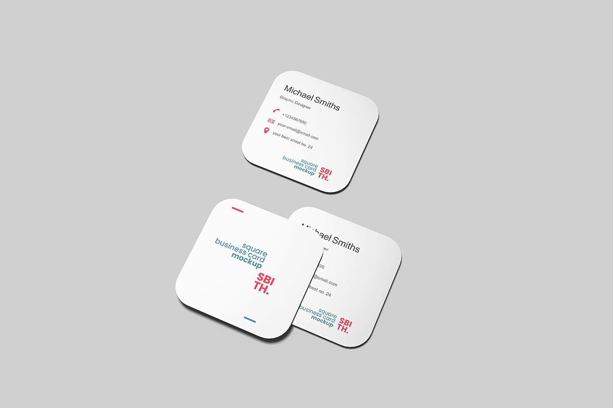 Free Perspective View Square Business Card Mockup 1