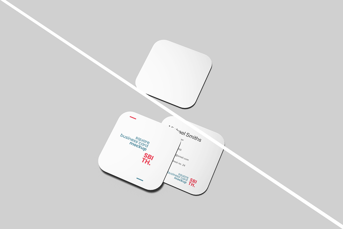 Free Perspective View Square Business Card Mockup 2