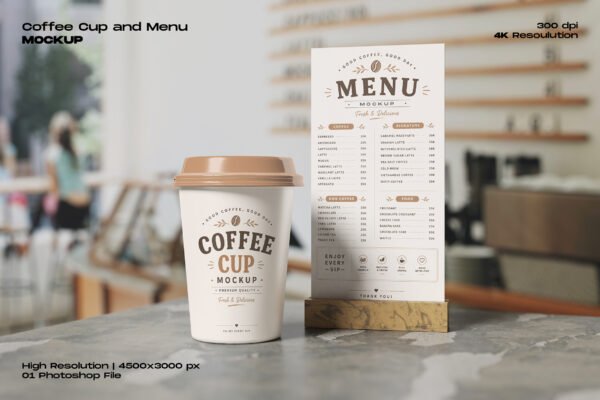 Coffee Cup and Menu Mockup