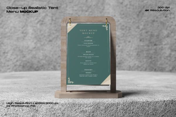 Close-up Realistic Tent Menu Mockup