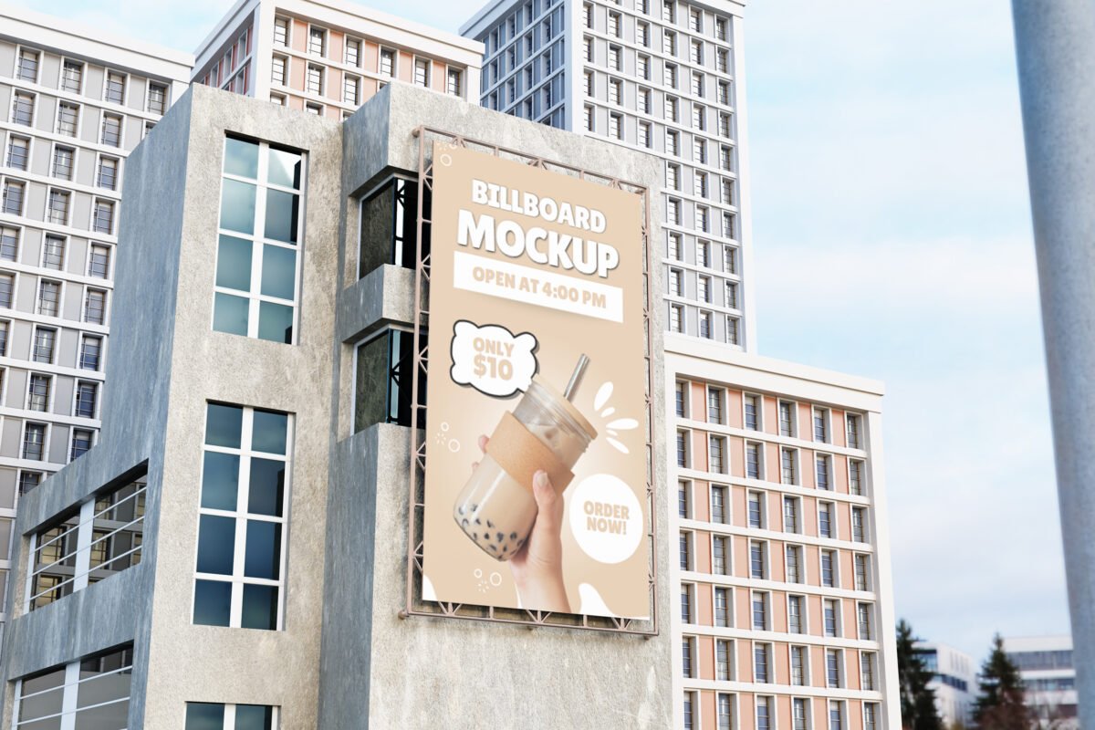 Vertical Ads Building Billboard Mockup