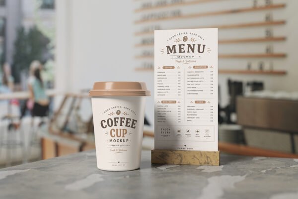 Coffee Cup and Menu Mockup