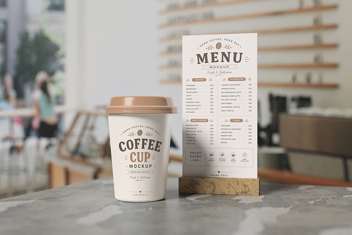 Coffee Cup and Menu Mockup