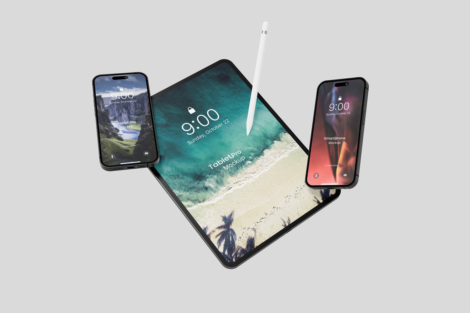 Floating Tablet and Smartphone Display Mockup
