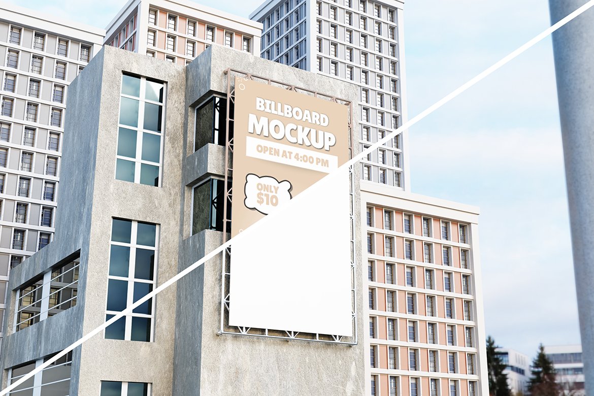 Vertical Ads Building Billboard Mockup