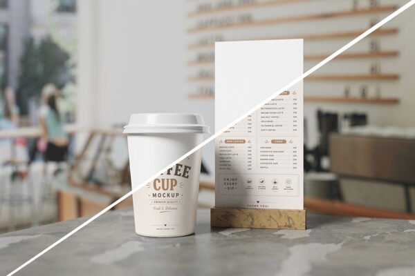 Coffee Cup and Menu Mockup