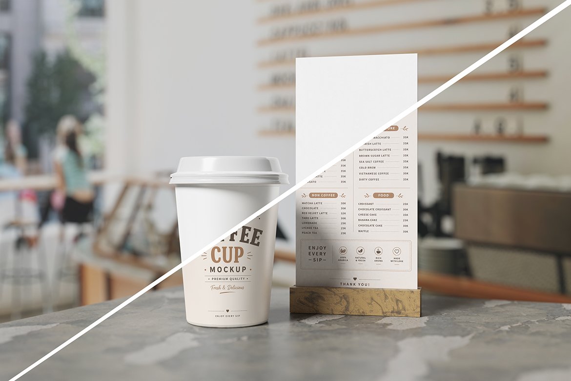 Coffee Cup and Menu Mockup