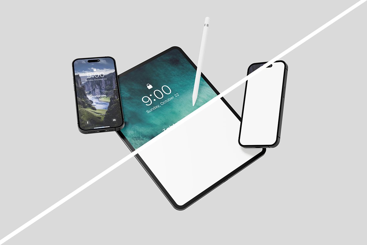 Floating Tablet and Smartphone Display Mockup